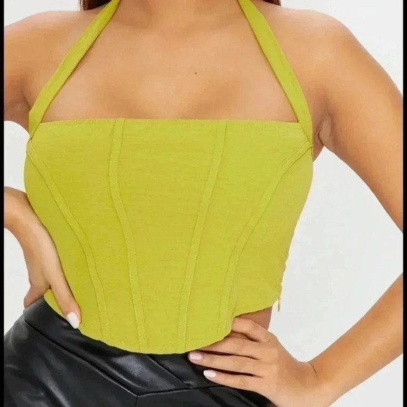 Pretty Little Thing Shape Lime Halter neck Tie Detail Corset - Picture 2 of 7